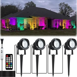 Fulanzaren 20W Outdoor RGB LED Spotlights 4 Pack, 120V 1000lm with Remote & Transformer, 12 Colors 19 Modes, IP65 Waterproof 46.5ft Cord, Landscape Lights for Yard Garden Christmas Halloween