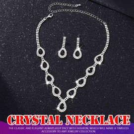 Sixexey Crystal Bridal Wedding Jewelry Set Silver Sparkly Rhinestone Necklace Earrings Prom Costume Jewelry Necklace for Women (Black)