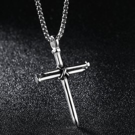 Lary Jewelry Nail Cross Stainless Steel Pendants Christian Necklace 23" Rolo Chain, 3 Colors