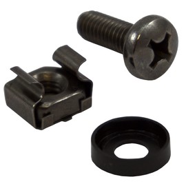 ConnectingU M6 16mm Cage Nuts, Screws and Washers for 10" or 19" Network Server Rack or Cabinet Equipment, Black, Box of 50