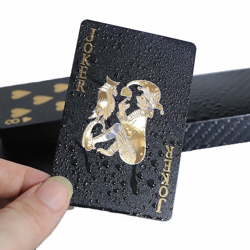 LUYING Playing Cards, 54 Pieces, Black Gold, Plastic Magic Playing