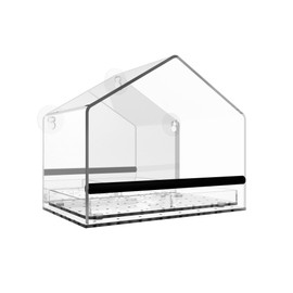 MKLZ One Way Window Bird Feeder for Outside with Strong Suction Cups, Clear Acrylic Wild Bird House for Cats Viewing, Large Transparent Window Mount Birdfeeder for Bird Lovers Gift