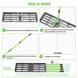 HUZSV Lawn Leveling Rake 30x10 inch,Stainless Steel Lawn Leveler with Green Positioning Stakes,78" Adjustable Long Handle,Heavy Duty Level Lawn Tool for Backyard, Garden, Golf Course, Farm, Pasture