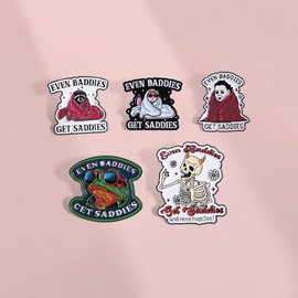 Even Baddies Get Saddies Enamel Pin, Funny Mental Health Quote Brooch Lapel Pin, Red Hooded Figure Hard Enamel Pin Badge