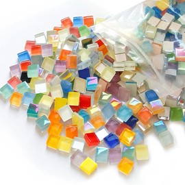 Neryourlly Mosaic Tiles Assorted Iridescent Crystal Mosaic Tiles for Crafts-Bright Rainbow Small Glass Tiles Pieces for Mosaic DIY Glass Bulk (250g)