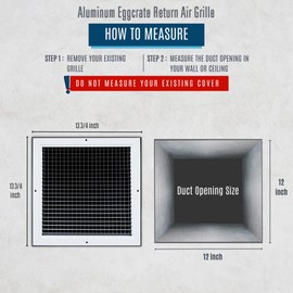 Fits 12x12 Duct Opening | Aluminum Eggcrate Return Air Grille | Low Noise & High Air Flow, Rust Proof Vent Cover Grill for Sidewall & Ceiling | White | Outer Dimensions: 13.75" X 13.75"