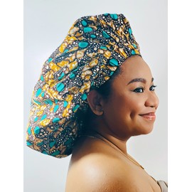 TREJAZ Satin Bonnet Silk Ankara Bonnet - Satin Bonnet for Women - Perfect for Curly Hair - Hair Bonnet for Black Women - Luxurious Sleeping Bonnet - Ideal for Braids and Natural Styles XL, Teal