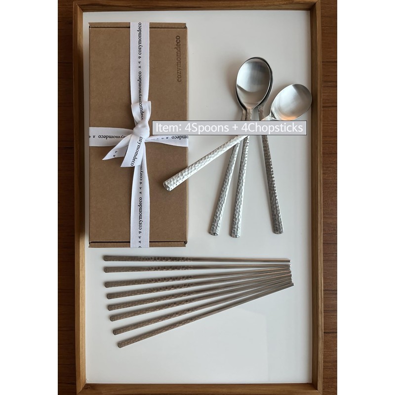 cozymomdeco Korean Made Silver Glossy Hammered Stainless Steel Korean Spoon