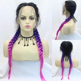 AFBeauty Braided Wigs for Black Women Lace Front Box Braids Black Blue Purple Hand Braid Wig with Baby Hair Knotless Braided Wigs Lightweight Braids Synthetic Lace Front Wig Daily Cosplay 22inch