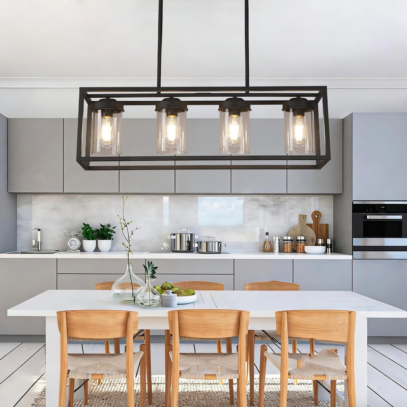 Pretoy Black Kitchen Light Fixture,Black Farmhouse Chandeliers for Dining Room,Rustic
