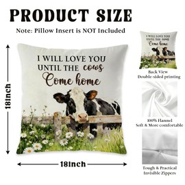 Zomhix Farmhouse Daisy Cow Pillow Cover 18x18, Cow Lover Gifts, I Will Love You Until the Cows Come Home Decorative Throw Pillow Cover for Kids Room Nursery Home Living Room
