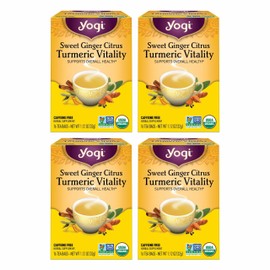 Yogi Tea Sweet Ginger Citrus Turmeric Vitality - 16 Bags per Pack (4 Packs) - Organic Ginger & Turmeric Root Tea - Supports Well-being - Includes Cinnamon Bark & More