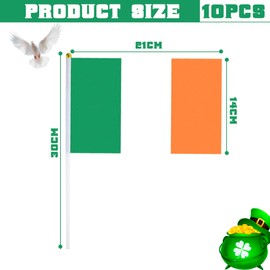10Pcs Irish St Patricks Day Small Flag Bunting for St Patricks Day Decorations and Accessories, 14x21cm Ireland Mini Handheld Flags Bunting Six Nations Rugby Euro World Cup Football Party