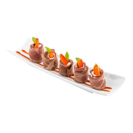 Shinto 10.3 Inch x 2.8 Inch Rectangular Serving Plate, 1 Rectangle Porcelain Tray - Curved, Stain Resistant, White Porcelain Long Sushi Plate, Chip Resistant, For Sushi Or Appetizers - Restaurantware