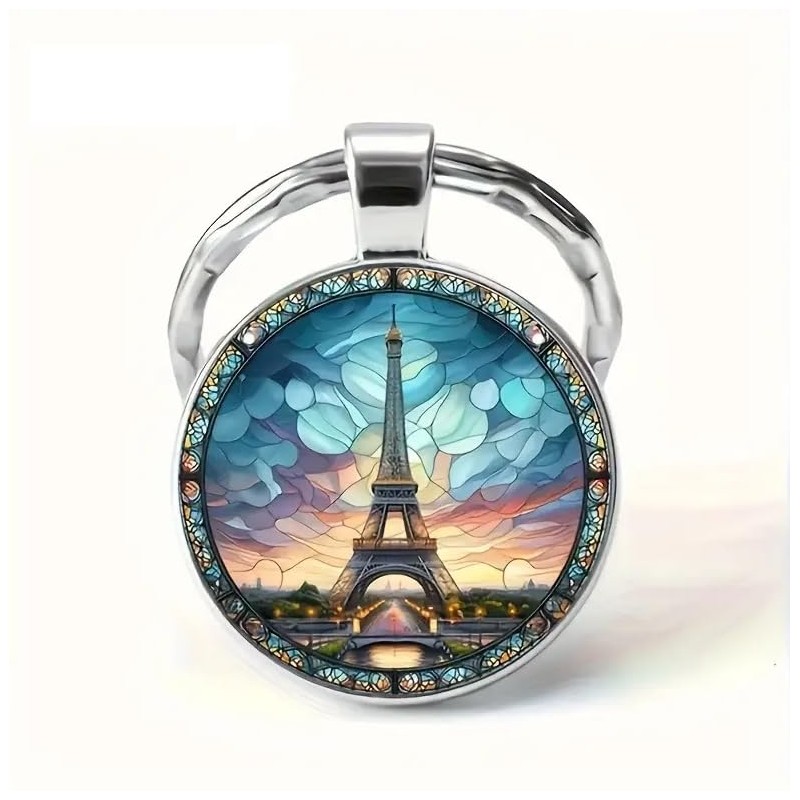 4Trails Eiffel Tower Paris Keyrin, Round Glass Dome Pendant
