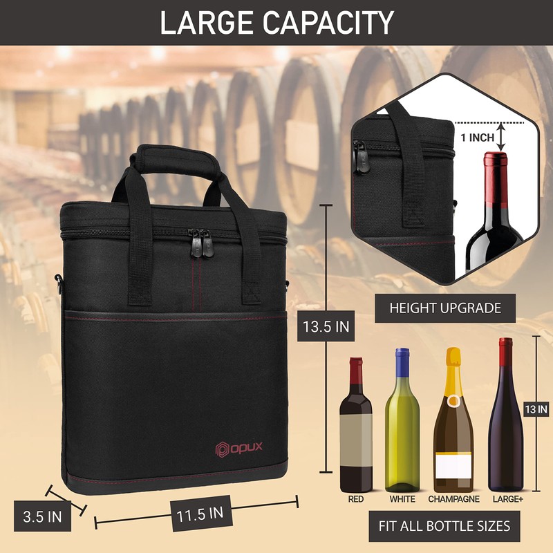 OPUX 3 Bottle Wine Carrier Tote, Insulated Leakproof Wine Cooler