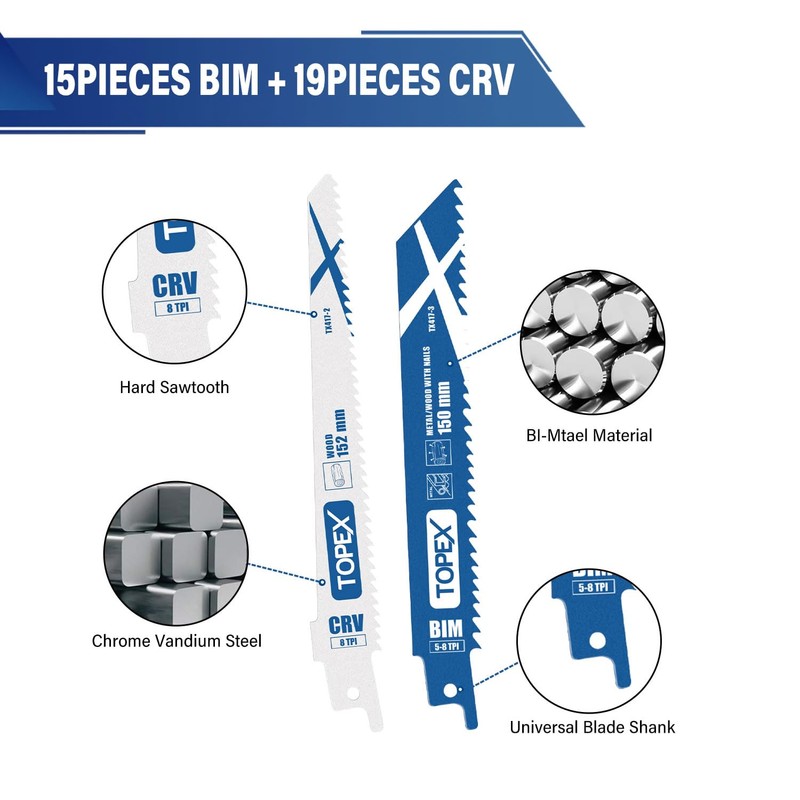 TOPEX 34 Piece Reciprocating Saw Blades, Premium Sawzall Blades for