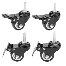 Youngine 4 Pack, Locking Threaded Stem Mount 1.5" Swivel Caster Rotation Polyurethane Castor Wheel and Brake for Trolley, Carts, Furniture, Dolly, Workbench (M10 x 25mm)