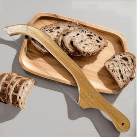 Thekitchenclick Kitchen Click Bread Knife for Homemade Bread – 16" Acacia Wood Bow Knife with 3 Extra Blades – Sourdough Bread Slicer for Even, Crumb-Free Cuts – Ideal for Artisan Loaves, Bagels,