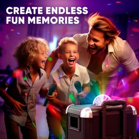 MASINGO Karaoke Machine for Adults and Kids with 2 Bluetooth Wireless Microphones. Portable Singing PA Speaker System with Disco Ball Lights, Lyrics Display Tablet Holder & TV Cable. Soprano X1 2.0