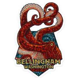 Die Cut Sticker Bellingham, Washington, Mosaic Octopus, Contour Vinyl Sticker 1 to 3 inches (Waterproof Decal for Cars, Water Bottles, Laptops, Coolers), Small