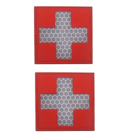 Military Patches,Reflective Medic Patches, Infrared IR EMS EMT MED Tactical Medical Red Cross Morale Hook and Loop Badge First Aid Decorative Appliques, 2 Pieces