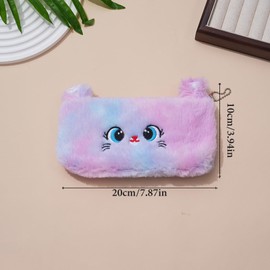 ZPSCXQ 2Pcs Cute Pencil Case, Fluffy Cat Pencil Cases for Girls, Gradient Color Design, Large Capacity Polyester Pencil Bag for School and Office