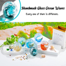 Hand Blown Glass Ocean Waves Paperweight & Decoration for Home, Office & Aquarium - Dark Blue Bubble Ball