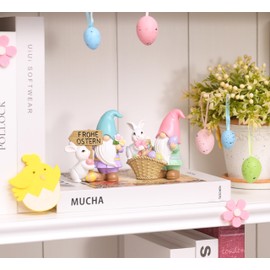 VALERY MADELYN Pack of 2 Mini Garden Gnomes, Easter Bunnies for Easter Decoration, Modern with Easter Eggs, Spring Decoration, Garden Decoration Figures for Outdoors, Table Decoration, Easter Gifts,