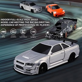 HSOH Rc Drift Car, 1/43 Scale 4WD with Full Proportional Control & 2.4G High Speed, 15km/h, LED Lights & Drift Tires, RTR Mini Racing Car for Adults - Indoor/Outdoor Use (4304 1Battery Box)