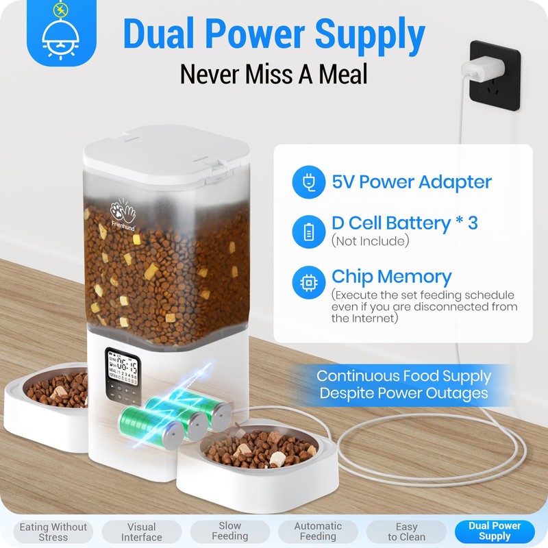 Frienhund Timed Automatic Cat Feeder 2 Cats with Slow Feed:
