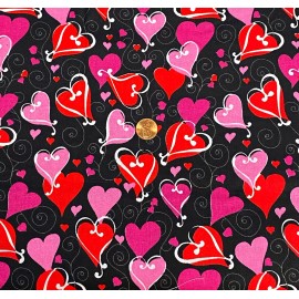 Unbranded Red & Pink Hearts on Black Valentine's Day Fabric, BTHY