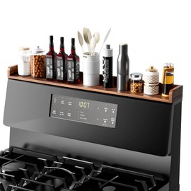 Fun Memories Stove Top Shelf, 30" Magnetic Shelf Over The Stove Spice Rack, Solid Wood Stove Shelf, Wall Mounted Shelf for Kitchen Storage Organization, Heat and Pressure Resistant, 1pcs, Dark Brown