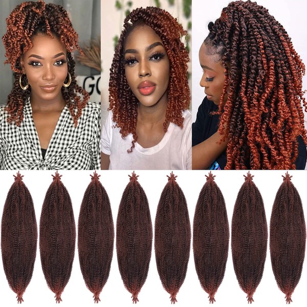 16 Inch Soft Springy Afro Twist Hair 8 Packs Pre-Separated Spring Twsit For Soft Faux Locs Marley Twist Crochet Braiding Copper Red Synthetic Hair Extension For Black Women (10 Strands/Pack,T350#)