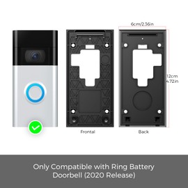 No Drill Ring Doorbell Mount for Ring Battery Doorbell (2020 Release) - Strong Adhesive Mounting Plate, Renter Friendly Apartment & Office Video Doorbell Holder Bracket, Easy Install Accessories Kit