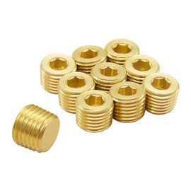 Hooshing 10PCS 1/8" NPT Male Brass Pipe Plug Fitting Internal Hex Thread Socket Pipe Plug Kit