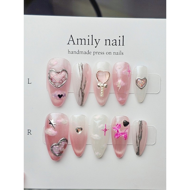 Heart, Cloud [Handmade Nail Tip] Emily Nail - Mini Short