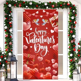Happy Valentines Day Door Cover, Valentines Day Decorations, Love Heart Door Banner for Romantic Valentines Day Front Door Decorations, 71 x 35 Inch