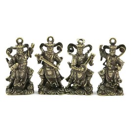 Buddha Statue Mini Cute [Four Heavenly Kings: Tamonten, Kokokuten, Zochoten, Jikokuten], Brass (Small 1.6 inches (4 cm) (Old Fashion) Copperware, Divine Figurine, Guardian God