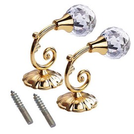 Fiacvrs 2Pcs Metal Crystal Glass Curtain Holdback Wall Mounted Tie Back Curtain Holder(Gold)
