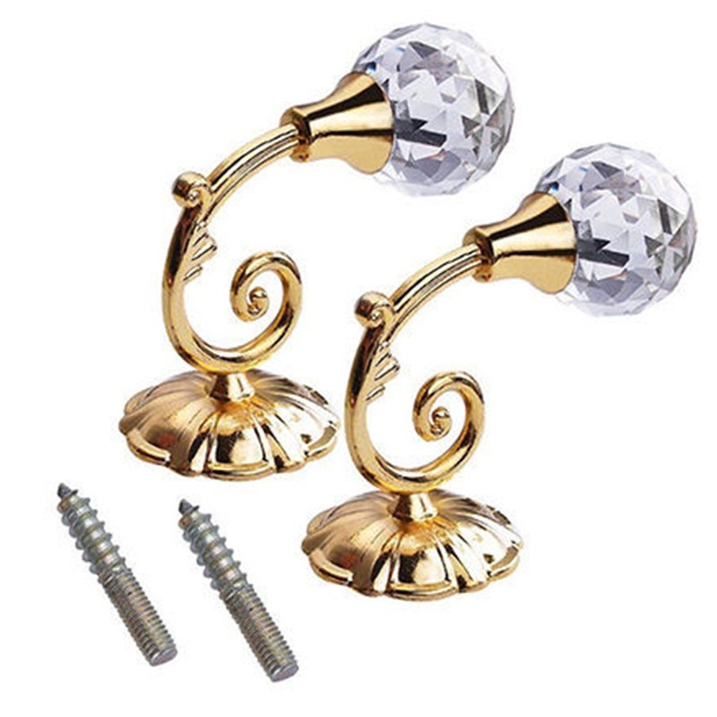Fiacvrs 2Pcs Metal Crystal Glass Curtain Holdback Wall Mounted Tie