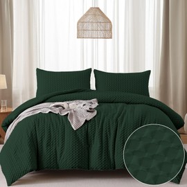 Emerald Green Duvet Cover Set for All Season Waffle Seersucker Bedding Set with 2 Pillowcases Checkered Puckering Microfibre Duvet Cover Double 200×200 cm