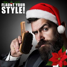 Beard Brush For Men & Beard & Mustache Comb Set with Scissors, Beard Grooming Kit, 100% Natural Boar Bristle Brush, Dual Action Wood Comb, And Travel Bag, Great Fathers Day Gift, Gift for Him