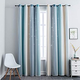 FANLI - Cortinas opacas con diseño de arco iris degradado, para habitación de niños y niñas, sala de estar, rayas oscuras, doble capa con corte de est