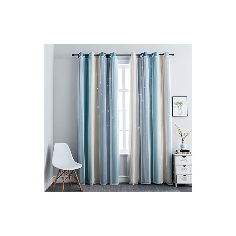 FANLI - Cortinas opacas con diseño de arco iris degradado,