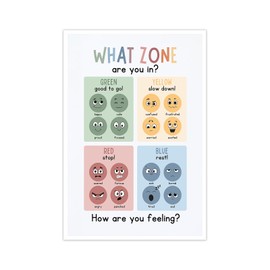 Zones of Regulation Poster, What Zone Are You In Poster 16x24 for Feelings Chart; Emotion Chart, Mental Health, Back to School Classroom; School Counselor, Therapy Office Decor 12x16in Unframed