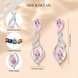 FANCIME Gift for Women October Birthstone Earrings for Women Teardrop Pink Tourmaline Earrings S925 Sterling Silver infinity Love Birthday Gifts for Mom Women