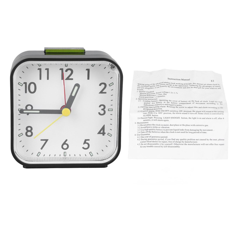 Small Clock Black Alarm Silent Minimalistic Design Snooze with Backlight