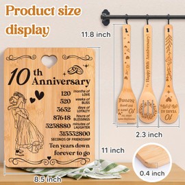 10th Wedding Anniversary Cutting Board Set, Happy 10th Anniversary Unique Gifts for Couple Parents Wife Husband Friends, Tin Gifts for 10th Anniversary Cutting Board Gifts Ideas