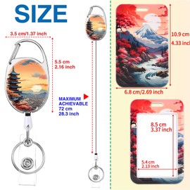 GTOTd Japanese Aesthetic Retractable Badge Reel Lanyard (2 Pack) with ID Badge Holder, Wave and Mount Merch Gifts Party Supplies Badge Clip for Card Key Wallet Teens Student Office Teacher